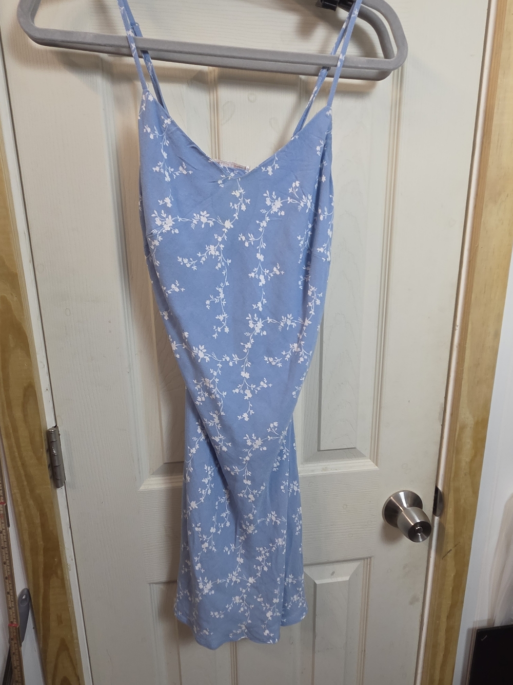 Spaghetti Adjustable Straps Blue Floral Midi Slip Dress #0474
